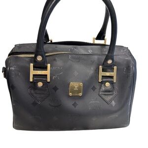 MCM Black Boston Bag Coated Canvas & Leather Dust Bag & COA ( A2049 )